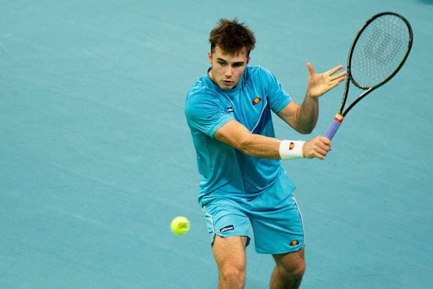 Open de Brest J3 PHOTOPQR OUEST FRANCE Guillaume Saligot ; Brest ; 27 10 2023 ; Tennis , Open de Brest , Brest Arena . Quart de finale du tournoi , Arthur Fery contre Benjamin Bonzi (3-6, 4-6). Ici le britannique Arthur Fery . Photo : Guillaume Saligot Ouest-France Brest France  Copyright: xPHOTOPQR OUESTxFRANCE MAXPPPxGuillaumexSaligotx 20231027OFR9529 20231027OFR9529