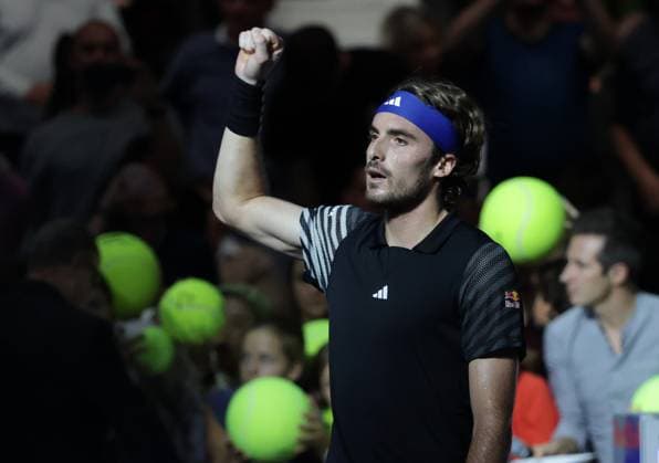 TENNIS - ATP, Tennis Herren Erste Bank Open VIENNA,AUSTRIA,27.OCT.23 - TENNIS - ATP World Tour, Erste Bank Open. Image shows the rejoicing of Stefanos Tsitsipas (GRE).  GEPAxpictures xWalterxLuger