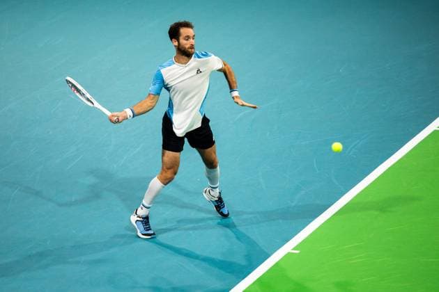 Open de Brest J3 PHOTOPQR OUEST FRANCE Guillaume Saligot ; Brest ; 27 10 2023 ; Tennis , Open de Brest , Brest Arena . Quart de finale du tournoi Constant Lestienne contre Titouan Droguet (6-3,6-2). Ici le Français Constant Lestienne . Photo : Guillaume Saligot Ouest-France Brest France  Copyright: xPHOTOPQR OUESTxFRANCE MAXPPPxGuillaumexSaligotx 20231027OFR9758 20231027OFR9758
