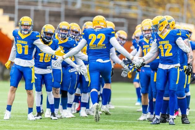 231028 Players of Sweden ahead of the IFAF European Championship Bronze Medal Game between Sweden and Italy on October 28, 2023 in Gothenburg Photo Michael Erichsen BILDBYRAN COP 89 MI0562 american football sweden italy ifaf european championship bronze medal game bbeng sweden sverige italy italia italien  Copyright: MICHAELxERICHSEN BB231028MI013