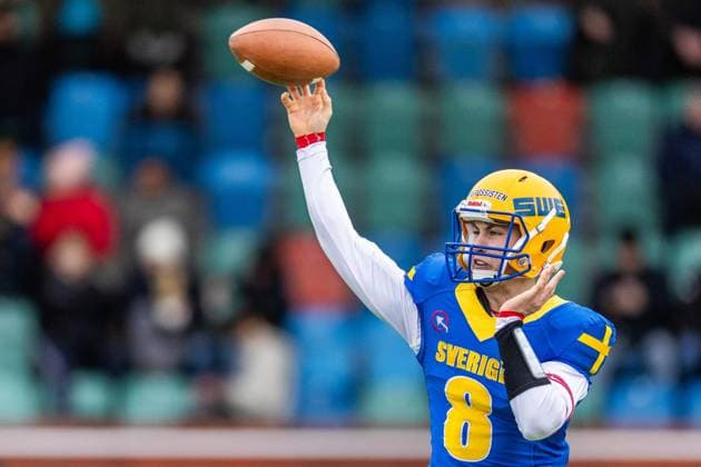 231028 Viktor Wessberg of Sweden during the IFAF European Championship Bronze Medal Game between Sweden and Italy on October 28, 2023 in Gothenburg Photo Michael Erichsen BILDBYRAN COP 89 MI0562 american football sweden italy ifaf european championship bronze medal game bbeng sweden sverige italy italia italien  Copyright: MICHAELxERICHSEN BB231028MI022
