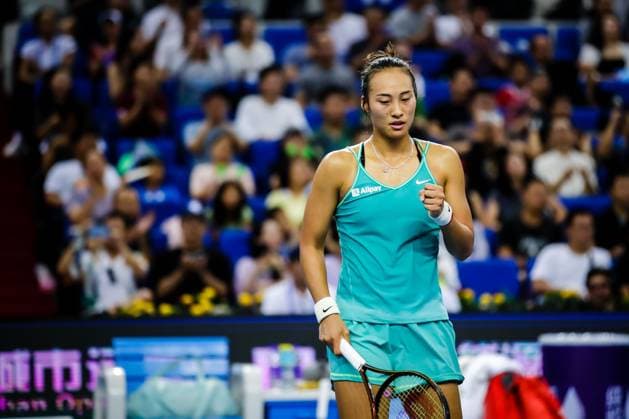 ZHUHAI, CHINA - OCTOBER 28: Zheng Qinwen of China reacts in the Women s Singles semi-final match against Zhu Lin of China on day five of WTA, Tennis Damen Elite Trophy Zhuhai 2023 at Hengqin International Tennis Center on October 28, 2023 in Zhuhai, Guagdong Province of China.  Copyright: xVCGx 111461631417