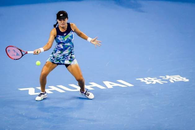 ZHUHAI, CHINA - OCTOBER 28: Zhu Lin of China returns a shot in the Women s Singles semi-final match against Zheng Qinwen of China on day five of WTA, Tennis Damen Elite Trophy Zhuhai 2023 at Hengqin International Tennis Center on October 28, 2023 in Zhuhai, Guagdong Province of China.  Copyright: xVCGx 111461631479