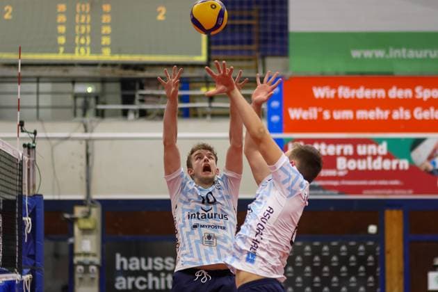 Luca Russelmann ASV Dachau, 10 ASV Dachau vs VC Bitterfeld Wolfen, volleyball, volleyball 1 Bundesliga, 1 match day, season 23 24, 28 10 2023, ASV Dachau vs VC Bitterfeld Wolfen, volleyball, volleyball 1 Bundesliga, 1 match day, season 23 24, 28 10 2023 Dachau Copyright: xEibner-Pressefoto JennixMaulx EP_JML