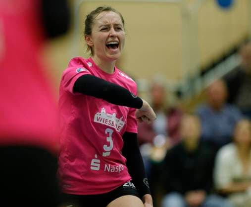 Volleyball Hesse 2 Bundesliga South Women 29 10 2023 TG Bad Soden ws VC Wiesbaden II red v l Pauline Schultz VC Wiesbaden No 3 Sport TG Bad Soden VC Wiesbaden II