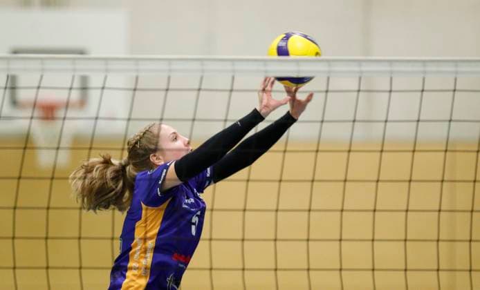 Volleyball Hesse 2 Bundesliga South Women 29 10 2023 TG Bad Soden ws VC Wiesbaden II red v l Chiara Fach TG Bad Soden No 5 Sport TG Bad Soden VC Wiesbaden II