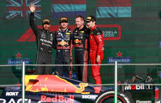 44 Lewis Hamilton GBR, Mercedes AMG Petronas F1 Team , 1 Max Verstappen NLD, Oracle Red Bull Racing , Richard Wolverson GBR, Oracle Red Bull Racing , 16 Charles Leclerc MCO, Scuderia Ferrari , F1 Grand Prix of Mexico at Autodromo Hermanos Rodriguez on October 29, 2023 in Mexico City, Mexico Photo by HOCH ZWEI Mexico City Mexico