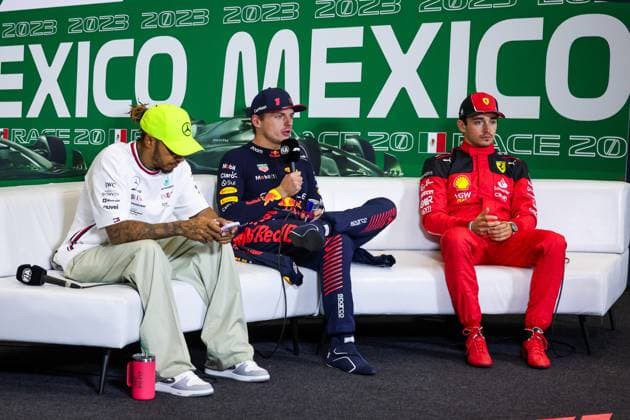 44 Lewis Hamilton GBR, Mercedes AMG Petronas F1 Team , 1 Max Verstappen NLD, Oracle Red Bull Racing , 16 Charles Leclerc MCO, Scuderia Ferrari , F1 Grand Prix of Mexico at Autodromo Hermanos Rodriguez on October 29, 2023 in Mexico City, Mexico Photo by HOCH ZWEI Mexico City Mexico