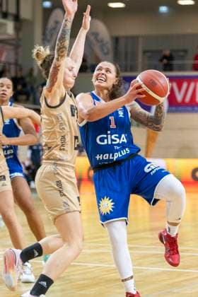 Halle, Germany 29 October 2023 1 BBL Women 2023 2024 Gisa Lions MBC vs Inexio Roals Saarlouis v li in duel Sylwia Bujniak Saarlouis and Sabrina Haines Halle SWH arena Sachsen Anhalt Copyright: xFotostandx xxBallaschx