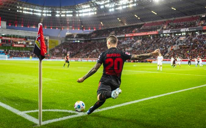Leverkusen, Germany 29th Oct 2023 Alejandro Grimaldo Leverkusen kicks a corner Bayer Leverkusen SC Freiburg 29 10 2023
