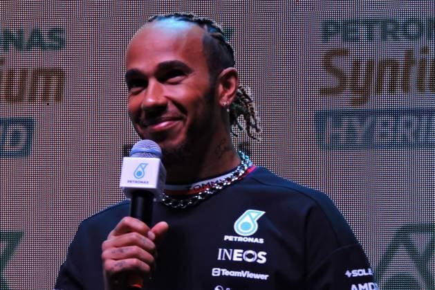 RECORD DATE NOT STATED Collective of Mercedes-AMG drivers Lewis Hamilton and George Russell Sao Paulo, 01 11 2023 - ESPORTES FORMULA1 MERCEDES - Formula 1 drivers Lewis Hamilton and George Russel participated in a press conference, PK, Pressekonferenz promoted by Petronas at Palacio Tangara, south of Sao Paulo (Foto: Leandro Chemalle Thenews2 imago images) SPO  Copyright: xLeandroxChemallex