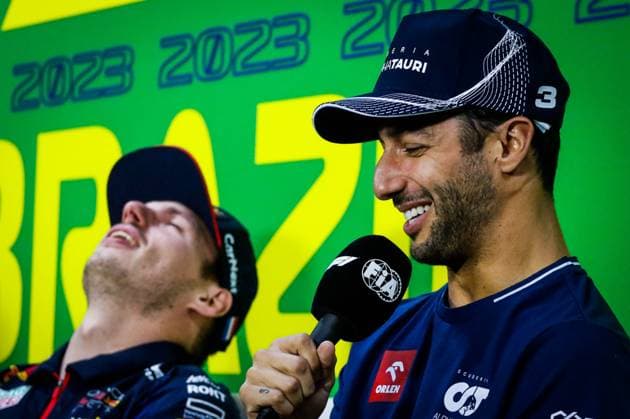 Entrevista coletiva pilotos GP Brasil F1 SÃO PAULO, SP - 02.11.2023: ENTREVISTA COLETIVA PILOTOS GP BRASIL F1 - Drivers hold a press conference, PK, Pressekonferenz to talk about expectations for the Formula 1 Rolex Grand Prix of São Paulo 2023, this Thursday afternoon (02), at the Interlagos race track, south of the capital. In the photo, the drivers, Max Verstappen 1, RED BULL and Daniel Ricciardo 3, ALPHATAURI. (Photo: Aloisio Mauricio Fotoarena) x2455937x AloisioxMauricio
