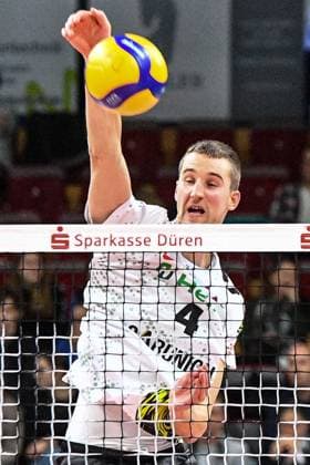 Noah Baxpöhler Baxpoehler Helios Grizzlys Giesen, 4 warming up,, 02 11 2023, Düren Germany , Volleyball, 1 Bundesliga, SWD Powervolleys Düren Helios Grizzlys Giesen xmhx