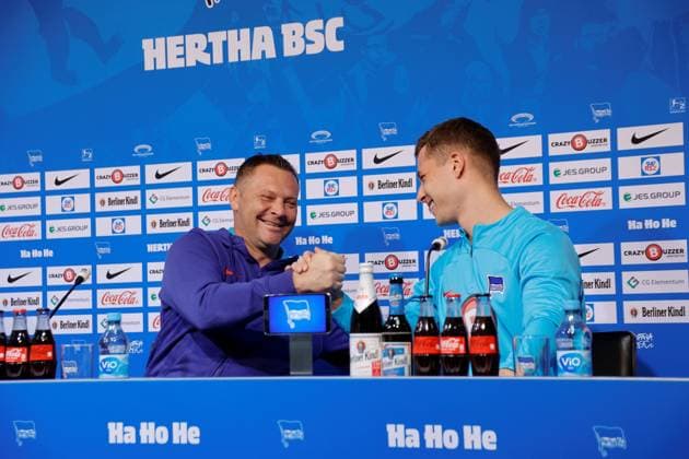 Germany, Berlin, Sportpark, GER, 2 FBL, Hertha BSC, Season 2023 24, Press conference before the away match against F C Hansa Rostock , Photo Pál Dárdai,Coach Hertha BSC, Tjark Ernst, Goalkeeper