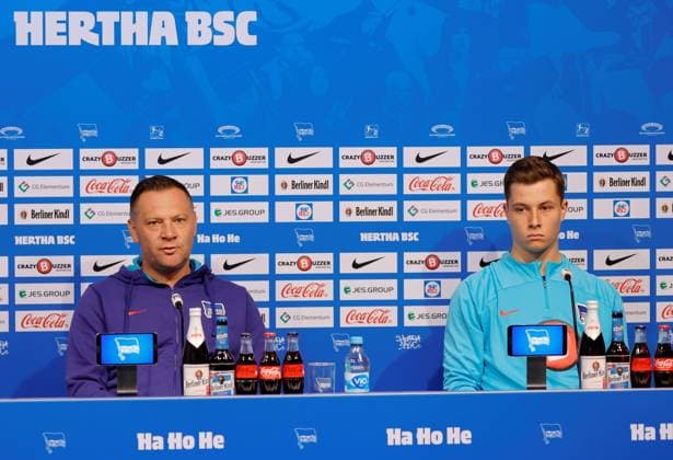 Germany, Berlin, Sportpark, GER, 2 FBL, Hertha BSC, Season 2023 24, Press conference before the away match against F C Hansa Rostock , Photo Pál Dárdai,Coach Hertha BSC, Tjark Ernst, Goalkeeper
