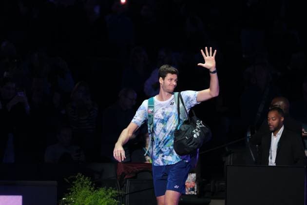 November 3, 2023, Paris, France: Polish player HUBERT HURKACZ returns the ball to Bulgarian player GRIGOR DIMITROV.during the quarter final of Rolex Paris Masters 1000 tournament at Paris Accor Arena Stadium - France Paris France - ZUMAp119 20231103_zaf_p119_018 Copyright: xPierrexSteveninx