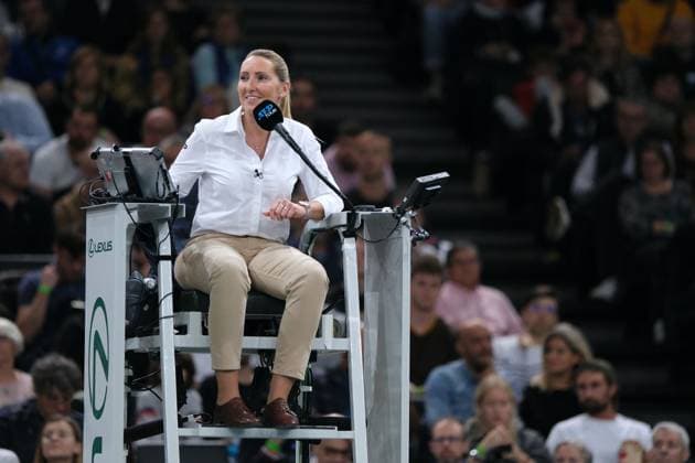 November 3, 2023, Paris, France: French referee AURELIE TOURTE during the Tsitsipas Ã¢â‚¬ Khachanov match of the quarter final of Rolex Paris Masters 1000 tournament at Paris Accor Arena Stadium - France..Tsitsipas won: 6:3 6:4 Paris France - ZUMAp119 20231103_zaf_p119_052 Copyright: xPierrexSteveninx