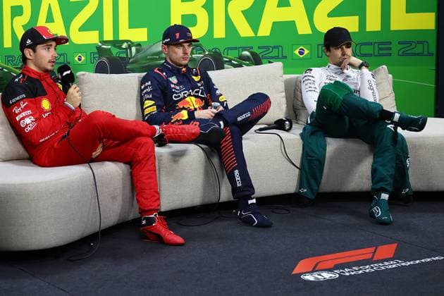 03 11 2023, Autodromo Jose Carlos Pace, Interlagos, Formula 1 Rolex Sao Paulo Grand Prix 2023 , in the picture pole position for the race on Sunday for Max Verstappen NLD , Oracle Red Bull Racing, 2 starting position for Charles Leclerc MCO , Scuderia Ferrari, 3 starting position for Lance Stroll CAN , Aston Martin Aramco Cognizant Formula One Team Interlagos Autodromo Jose Carlos Pace Brazil  eu-images-506