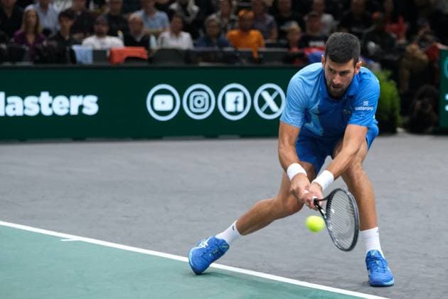 November 3, 2023, Paris, France: Serbian player NOVAK DJOKOVIC returns the ball to Danish player HOLGER RUNE during the quarter final of Rolex Paris Masters 1000 tournament at Paris Accor Arena Stadium - France Paris France - ZUMAp119 20231103_zaf_p119_074 Copyright: xPierrexSteveninx