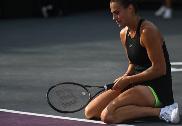2023 WTA, Tennis Damen Finals - Day 6 CANCUN, MEXICO - NOVEMBER 3: Aryna Sabalenka during a match against Elena Rybakina of Kazakhstan, in the Third Round robin match on Day 6 during the of the GNP Seguros WTA Finals Cancun 2023 part of the Hologic WTA Tour, on November 3, 2023, in Cancun, Quintana Roo, Mexico. Cancun Mexico  Copyright: xArturxWidakx originalFilename:widak-2023wtaf231103_npCTO.jpg