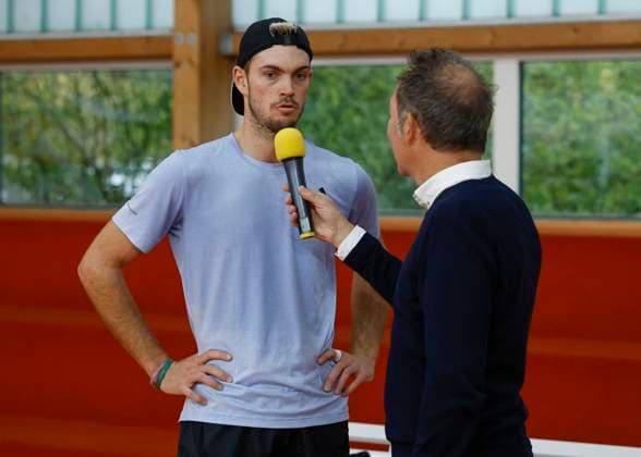 Ralf Exel interviewed Maximilian Marterer after the victory, Mens Singles Tennis Wolffkran Open ATP Challenger TC Ismaning Ismaning Bavaria Germany 4 November 2023 Â Copyright: xJuergenxHasenkopfx