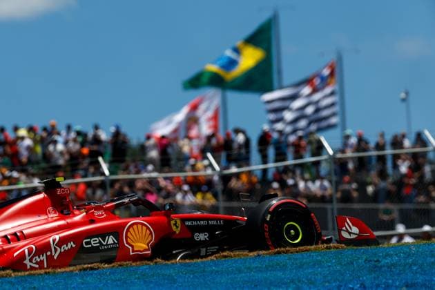 55 SAINZ Carlos (spa), Scuderia Ferrari SF-23, action during the 2023 Formula 1 Rolex Grande Premio de Sao Paulo, 20th round of the 2023 Formula One World Championship, WM, Weltmeisterschaft from November 3 to 5, 2023 on the Autodromo JosÃ Carlos Pace, in Sao Paulo, Brazil - F1 - SAO PAULO GRAND PRIX 2023 DPPI Panoramic  00123044_F12023GP21BRA_JK231325