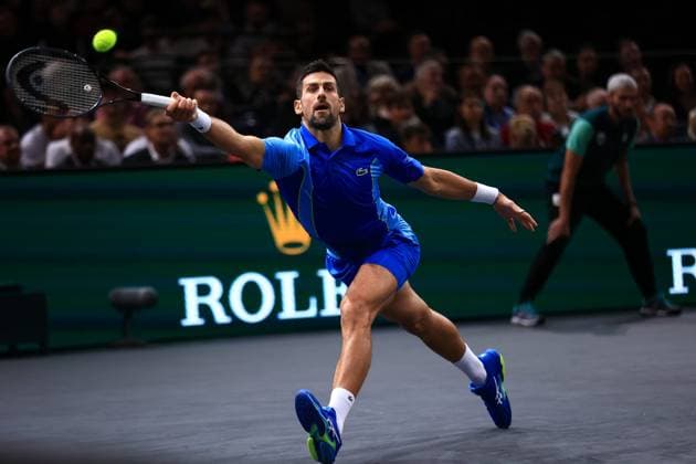 2023 ATP, Tennis Herren Paris Masters 1000 Mylene Deroche IP3 - Serbia s Novak Djokovic in action during the semi final match of the men s single, on day six of the Paris ATP Masters 1000 tennis tournament at the Accor Arena - Palais Omnisports de Paris-Bercy - in Paris, France, on november 4, 2023.  Copyright: xIP3xPRESS MAXPPPxMylenexDerochex IP3DER231104067 IP3DER231104067