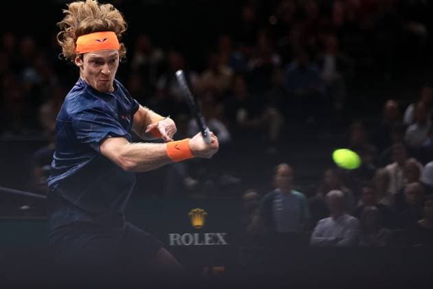 2023 ATP, Tennis Herren Paris Masters 1000 Mylene Deroche IP3 - Russia s Andrey Rublev in action during the semi final match of the men s single, on day six of the Paris ATP Masters 1000 tennis tournament at the Accor Arena - Palais Omnisports de Paris-Bercy - in Paris, France, on november 4, 2023.  Copyright: xIP3xPRESS MAXPPPxMylenexDerochex IP3DER231104079 IP3DER231104079