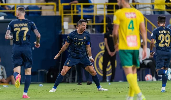 Bilder des Jahres 2023, Sport 11 November Sport Themen der Woche KW44 Fußball, FC Al-Nassr - Al Khaleej SAFF Roshn Saudi Pro League 2023-24 Match Day 12 Cristiano Ronaldo of Al-Nassr FC celebrates after scoring during their Match Day 12 of the SAFF Roshn Saudi Pro League 2023-24 between Al-Nassr FC and Al-Khaleej FC at Al-Awwal Park on November 4, 2023 in Riyadh, Saudi Arabia. Riyadh Al-Awwal Park Saudi Arabia  Copyright: xVictorxFrailex 2023.11.04_PSI03255.MD12_VFR_05158