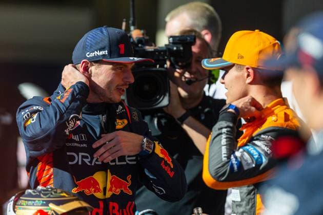 Sprint race of 2023 F1 Sao Paulo Grand Prix MAX VERSTAPPEN and LANDO NORRIS after the race on track during the Sprint as part of the 2023 F1 Sao Paulo Grand Prix at Autodromo Jose Carlos Pace on November 04, 2023 in Sao Paulo, Brazil. Sao Paulo Brazil Copyright: xxRuanoxCarneirox