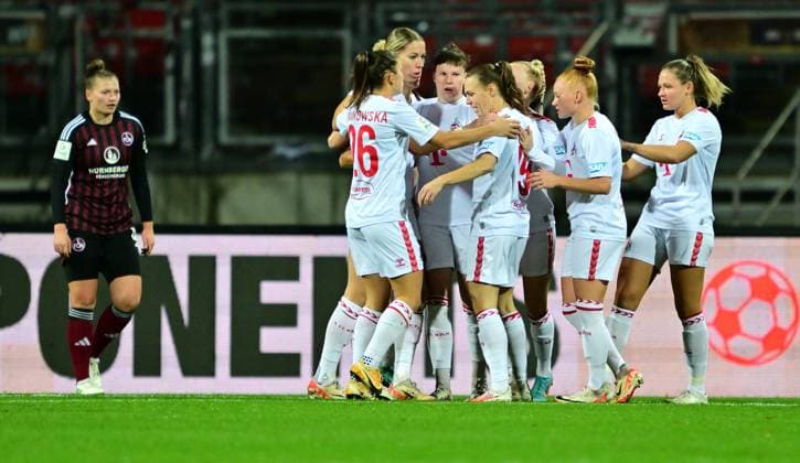 05 11 2023 Soccer season 2023 2024 1 Womens Soccer Bundesliga 06 Matchday 1 FC Nuremberg FCN Club 1 FC Cologne Sportfoto Zink xwoxzix Goal celebration Joy after goal Goal shot to 0 1 by Dora Zeller 19, FC Cologne Franziska Mai 18, 1 FC Nuremberg FCN disappointed Disappointment