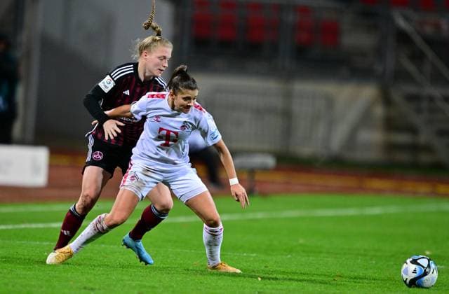 05 11 2023 Soccer Season 2023 2024 1 Women Soccer Bundesliga 06 Matchday 1 FC Nürnberg FCN Club 1 FC Köln Sportfoto Zink xwoxzix Martyna Wiankowska 26, FC Köln in front of Franziska Mai 18, 1 FC Nürnberg FCN