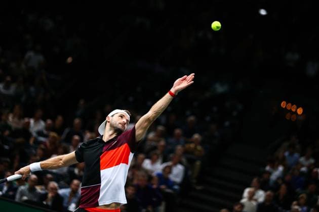 Rolex Paris Masters 2023 - Masters 1000 Grigor Dimitrov during his men s singles final match against Novak Djokovic on day seven of the Paris ATP, Tennis Herren Masters 1000 tennis tournament at Accor Arena, Paris-Bercy Paris France  Copyright: xIbrahimxEzzatx originalFilename:ezzat-notitle231105_npZdq.jpg