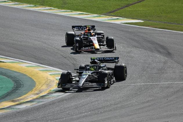44 Lewis Hamilton GBR, Mercedes AMG Petronas F1 Team , 11 Sergio Perez MEX, Oracle Red Bull Racing , F1 Grand Prix of Brazil at Autodromo Jose Carlos Pace on November 5, 2023 in Sao Paulo, Brazil Photo by HOCH ZWEI Sao Paulo Brazil
