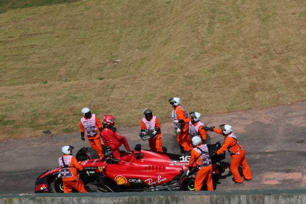 16 Charles Leclerc MCO, Scuderia Ferrari after his crash in the formation lap, F1 Grand Prix of Brazil at Autodromo Jose Carlos Pace on November 5, 2023 in Sao Paulo, Brazil Photo by HOCH ZWEI Sao Paulo Brazil
