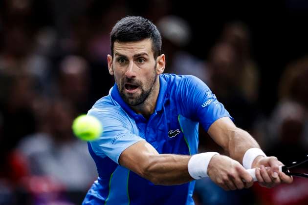 Novak Djokovic of Serbia in action against Grigor Dimitrov of Bulgaria during Rolex Paris Masters Final on Day Seven at Palais Omnisports de Bercy on November 5, 2023 in Paris, France Photo by Just Pictures Paris Palais Omnisports de Bercy France Copyright: x x2023xEurasiaxSportxImagesx jp-en-EuSpIm-AB3_Rolex_Paris_Masters_05Nov2023_PR122