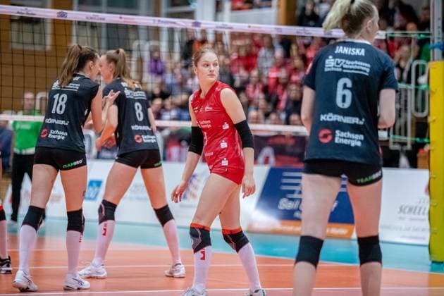 Libera Lotte Görtz DSC, mi looks back GER, volleyball, women, DVV Cup, round of 16, 1 VC Stralsund Dresdner SC, 2023 2024 season, Diesterweghalle, Stralsund