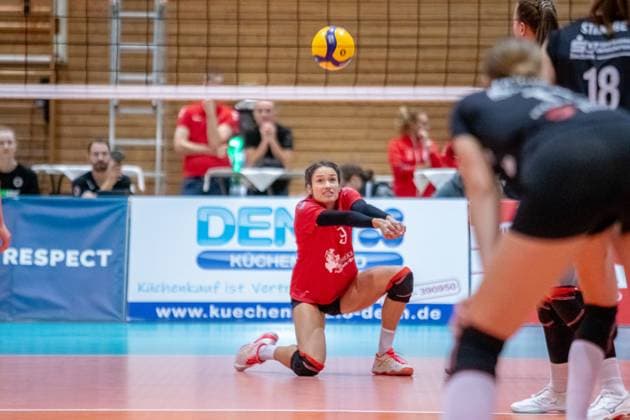Ex Wildcat Lene Scheuschner STR, mi was once again on the field for the 2 team after the end of her career GER, Volleyball, Women, DVV Pokal, Round of 16, 1 VC Stralsund Dresdner SC, Season 2023 2024, Diesterweghalle, Stralsund