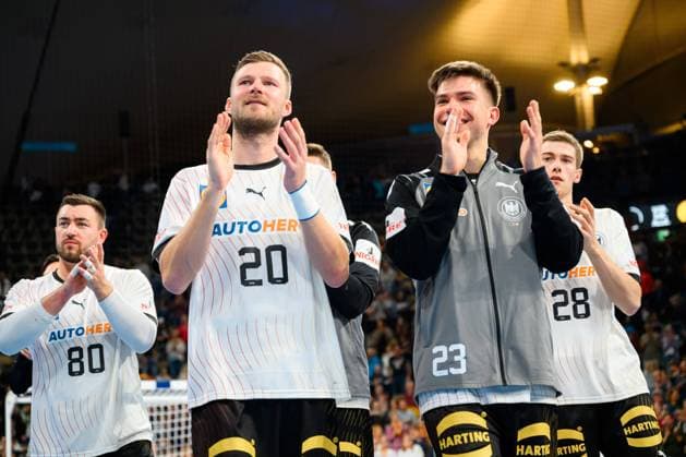 Munich, Germany 05 November Handball DHB Day of Handball Germany Egypt Philipp Weber Germany , Renars Uscins Germany Munich Olympic Hall Bavaria Germany