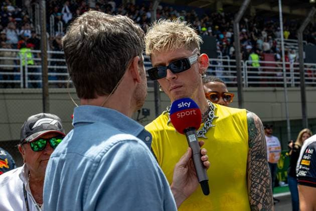 SaO PAULO, BRAZIL: Machine Gun Kelly, at the 2023 Formula 1 Sao Paulo Grand Prix at the Interlagos Circuit in Sao Paulo, Brazil.