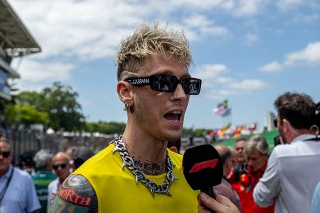 SaO PAULO, BRAZIL: Machine Gun Kelly, at the 2023 Formula 1 Sao Paulo Grand Prix at the Interlagos Circuit in Sao Paulo, Brazil.