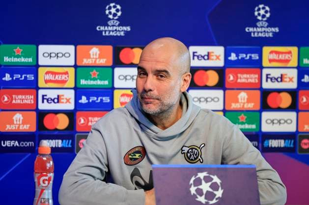 press conference, PK, Pressekonferenz - UEFA Champions League Manchester City vs Young Boys Pep Guardiola answering questions during the Press Conference - UEFA Champions League Manchester City vs Young Boys at the Joie Stadium, Manchester, United Kingdom, 6th November 2023 (Photo by Conor Molloy News Images) Manchester Joie Stadium Manchester United, ManU Kingdom Copyright: xConorxMolloy NewsxImagesx