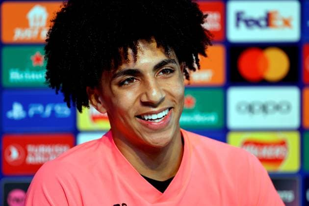 6th November 2023, Etihad Stadium, Manchester, England; press conference, PK, Pressekonferenz ahead of the UEFA Champions League group stage match against Young Boys in Manchester, England. Rico Lewis of Manchester City speaking to the media during today s press conference at the Etihad Campus ahead of tomorrow s Champions League Group G match versus Young Boys  ActionPlus12573439 AlanxMartin