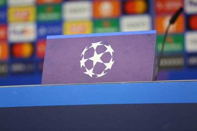 Soccer Men Season 2023 2024 UEFA Champions League I Matchday 4 Press Conference I Shakhtar Donetsk 06 11 2023 The Champions League logo at the press conference Hamburg Volksparkstadion Hamburg Germany Copyright: xLobecax xHenningxRohlfsx