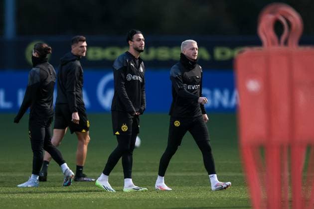 06 11 2023, Football, Season 2023 2024, UCL, UEFA Champions League, Group stage, Matchday 4, Final training Borussia Dortmund, f l Thomas Meunier Borussia Dortmund , Ramy Bensebaini Borussia Dortmund , Marco Reus Borussia Dortmund , Dortmund Signal Iduna Park NRW Germany xRHR PHOTO DEx Copyright: DennisxEwert RHR-FOTOx RHR-FOTO DE