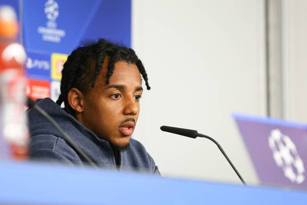 Soccer Men Season 2023 2024 UEFA Champions League I Matchday 4 Press Conference I FC Barcelona 06 11 2023 Jules Kounde 23, FC Barcelona speaks Hamburg Volksparkstadion Hamburg Germany Copyright: xLobecax xHenningxRohlfsx