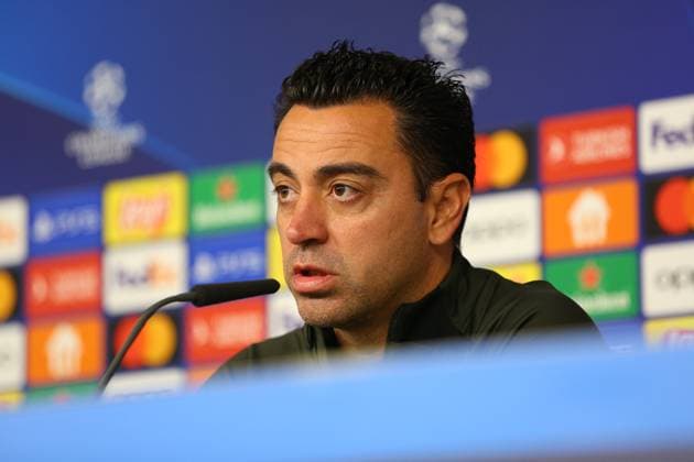 Soccer Men Season 2023 2024 UEFA Champions League I Matchday 4 Press Conference I FC Barcelona 06 11 2023 Xavi, Xavier Hernandez Creus FC Barcelona speaks Hamburg Volksparkstadion Hamburg Germany Copyright: xLobecax xHenningxRohlfsx