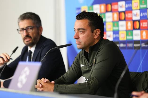 Soccer Men Season 2023 2024 UEFA Champions League I Matchday 4 Press Conference I FC Barcelona 06 11 2023 Xavi, Xavier Hernandez Creus FC Barcelona in focus Hamburg Volksparkstadion Hamburg Germany Copyright: xLobecax xHenningxRohlfsx