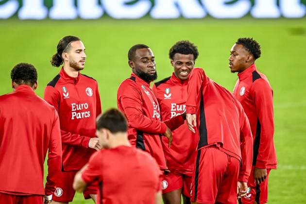 ROME, 06-11-2022, Stadio Olimpico, UEFA Champions League Football, season 2023 2024, Persconference and training of Feyenoord, Feyenoord player Ramiz Zerrouki, Feyenoord player Lutsharel Geertruida, Feyenoord player Javairo Dilrosun, Feyenoord player Antoni Milambo Feyenoord in Rome  x23067726x Copyright: