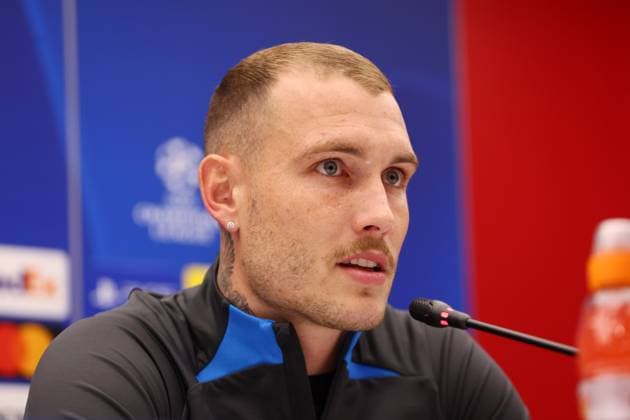 Red Star Belgrade RB Leipzig PK Champions League Beograd, 06 11 2023, Stadion Rajko Mitic, Fußball , UEFA Champions League, Gruppe G , 4 Spieltag, Matchday 1 , Red Star Belgrade vs RB Leipzig , Press conference before the match , Im Bild David Raum 22, RB Leipzig , Foto nur zur redaktionellen Nutzung bestimmt , UEFA regulations prohibit any use of photographs as image sequences and or quasi video ,